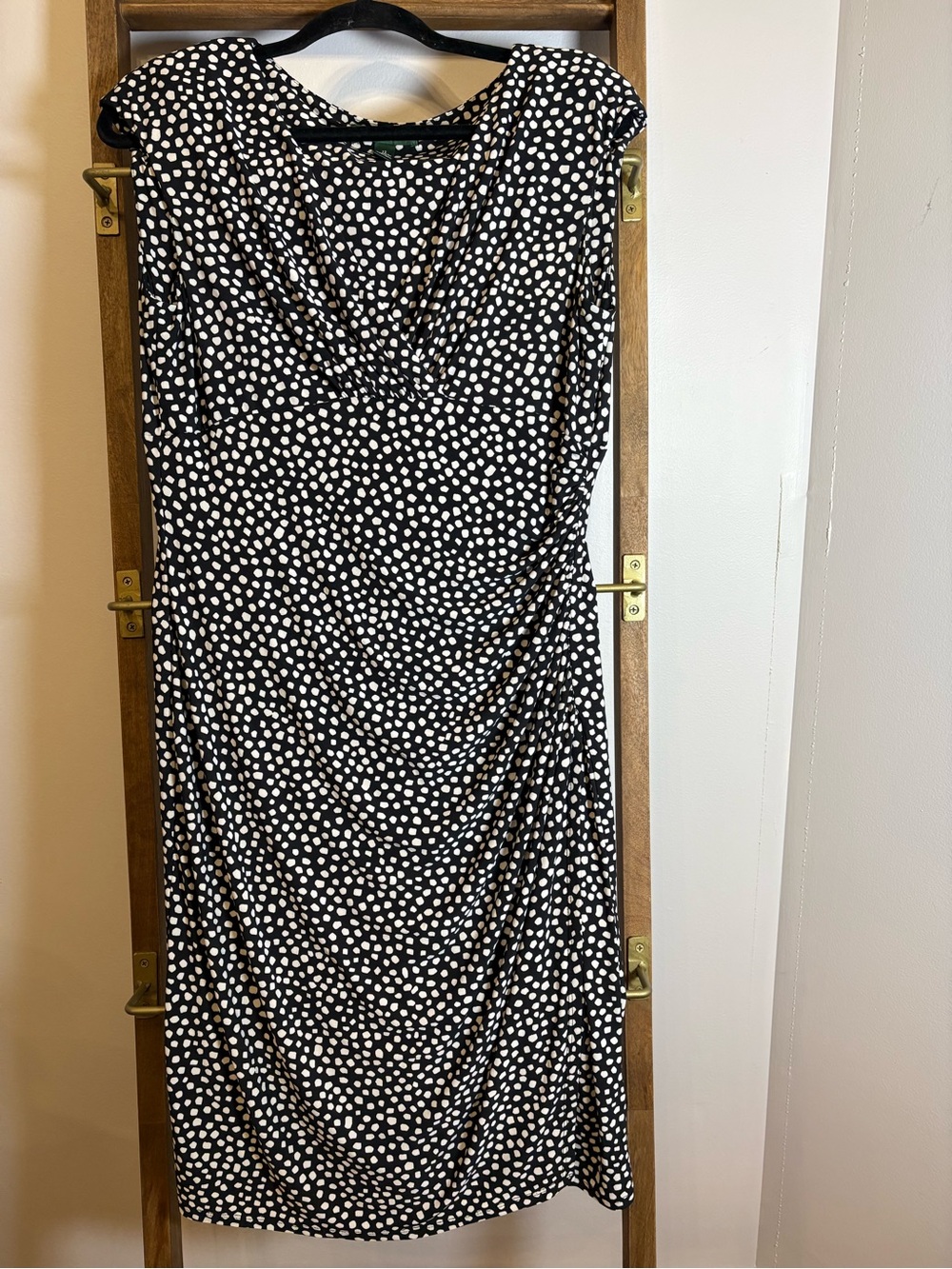 Ralph Lauren Black and White Polka Dot Midi Dress •Sz 12